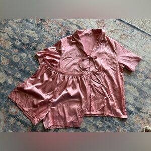Pink silk pajama or lounge set
